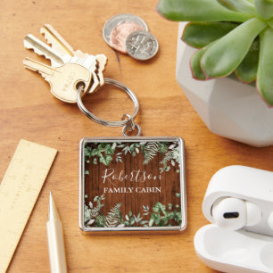 Porte-clés Bois rustique Aquarelle Ivy Ferns Sage Famille Cab