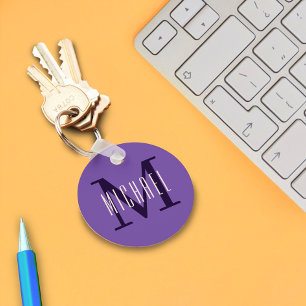 Porte-clés Bold Simple Monogram Initial & First Name Purple
