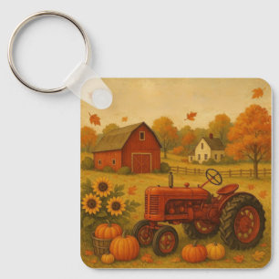 Porte-clés Bon automne tracteur classique et ferme