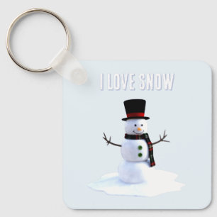 Porte-clés Bonhomme de neige avec chapeau et écharpe. J'aime