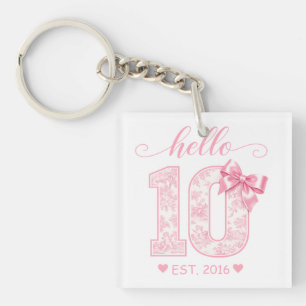 Porte-clés Bonjour 10 Anniversaire Rose Bonjour 10 Année pe