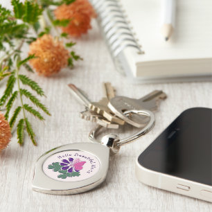 Porte-clés Bonjour Beau Papillon rose sur Fleur violette