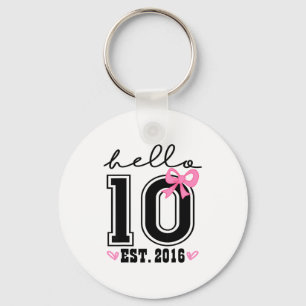 Porte-clés Bonjour dix est 2016 rose coquette noeud 10ème ann