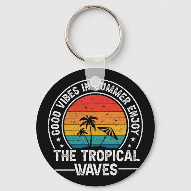 Porte-clés Bonne ambiance estivale vagues tropicales (Recto)