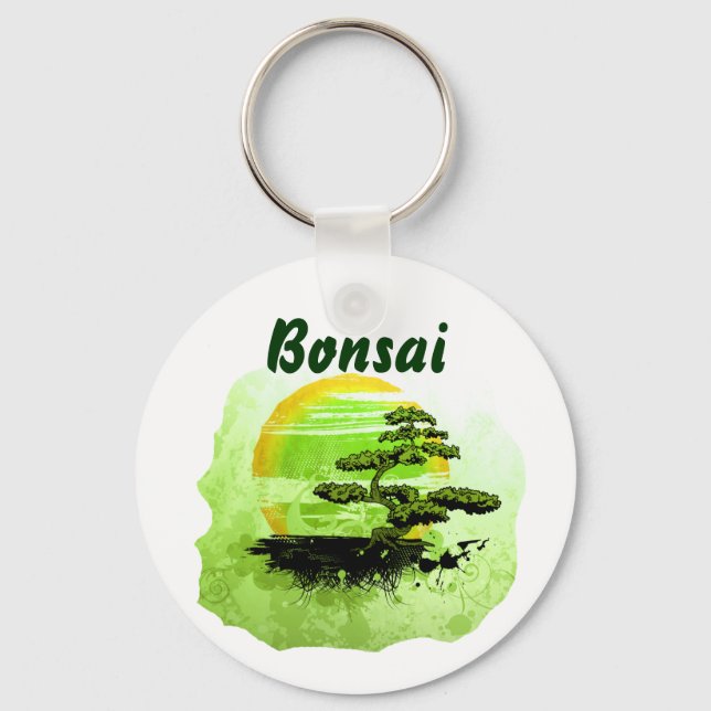 Porte-clés Bonsai Vintage Graphisme, Version verte avec texte (Recto)