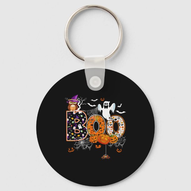 Porte-clés Boo Creepy Owl Pumpkin Ghost Halloween Men Women K (Recto)