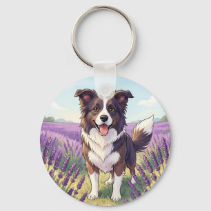 Porte-clés Border Collie Heureux Champ de Lavande