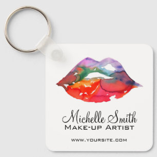 Porte-clés Bordure de lèvres arc-en-ciel aquarelle Code QR de
