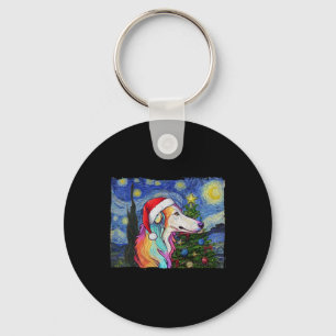 Porte-clés Borzoi Santa Chapeau Noël Stress Night Chien Art P