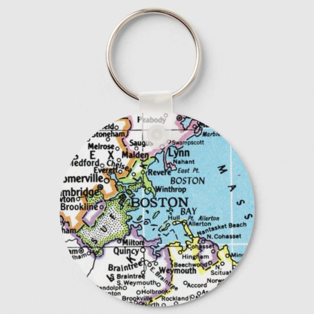 Porte-clés Boston, Massachusetts Porte - clé Vintage de carte (Recto)