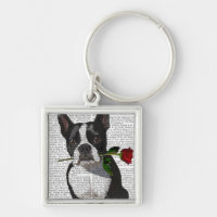 Boston Terrier avec Rose dans la bouche