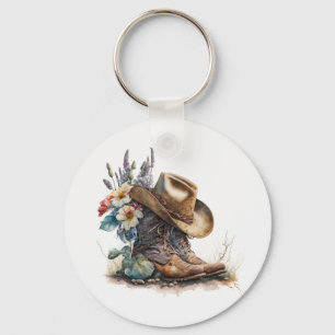 Porte-clés Botte de cowgirl de campagne Fleur Chapeau Texas