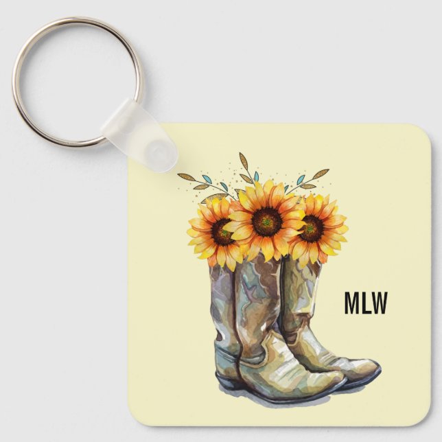 Porte-clés Bottes rustiques Cowboy avec tournesol (Recto)