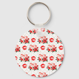 Porte-clés Bouche De Baiser Avec Motif Coeur Et Roses Rouges
