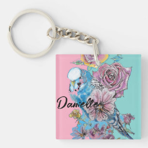 Porte-clés Boucle à clé fleurie Rose Budgie Budgies bleu