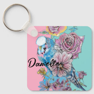 Porte-clés Boucle à clé fleurie Rose Budgie Budgies bleu