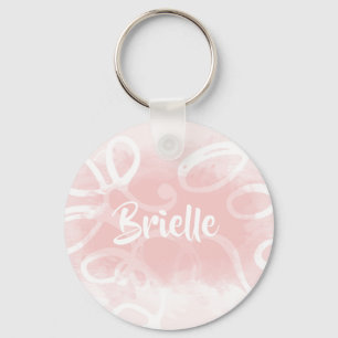 Porte-clés Boucles Chic Pastel Rose Aquarelle Avec Nom