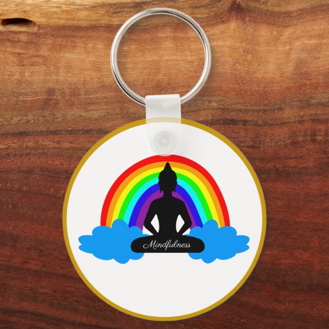 Porte-clés Bouddha arc-en-ciel et esprit Yoga / méditation (Recto)