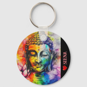 Porte-clés Bouddha d'aquarelle colorée moderne Nom