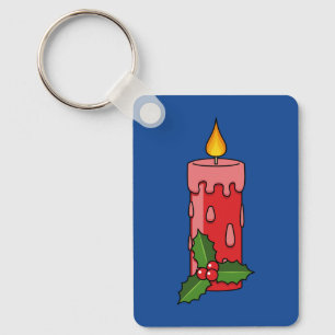 Porte-clés Bougie de Pilier Rouge de Noël avec Holly