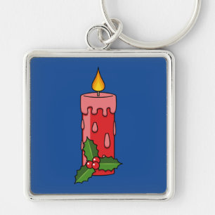Porte-clés Bougie de Pilier Rouge de Noël avec Holly