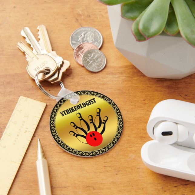 Porte-clés Boule de bowling et épingles avec le mot STRIKEOLO (Bureau)