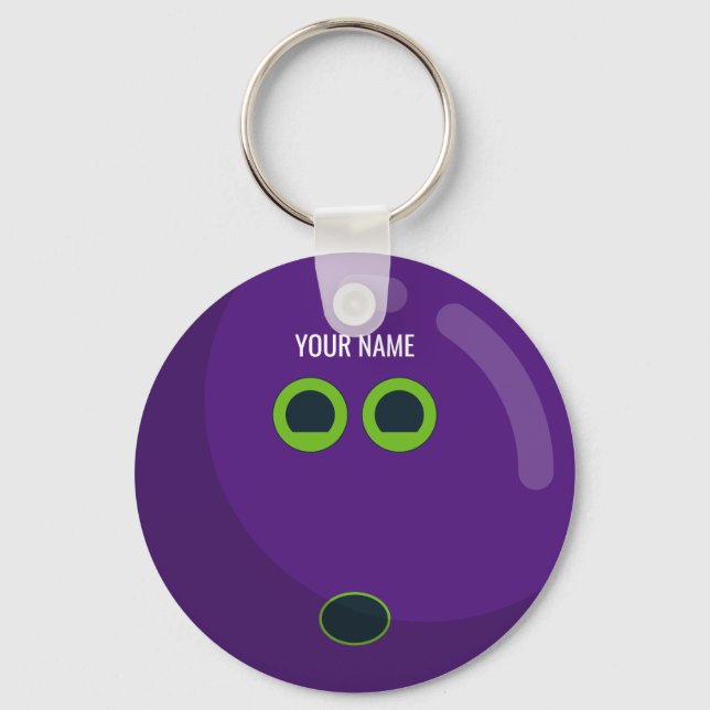 Porte-clés Boule de Bowling Violet - Couleurs personnalisable (Recto)