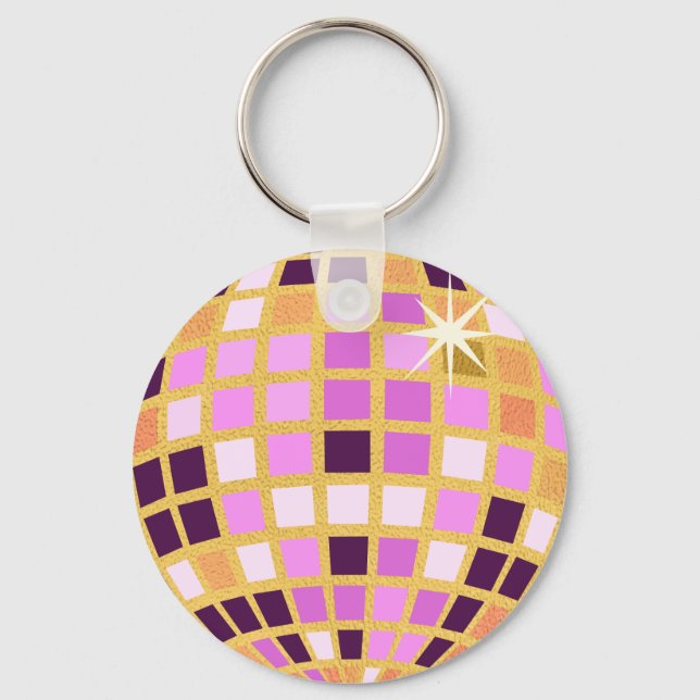 Porte-clés Boule Disco Moderne Gold Purple Rétro (Recto)