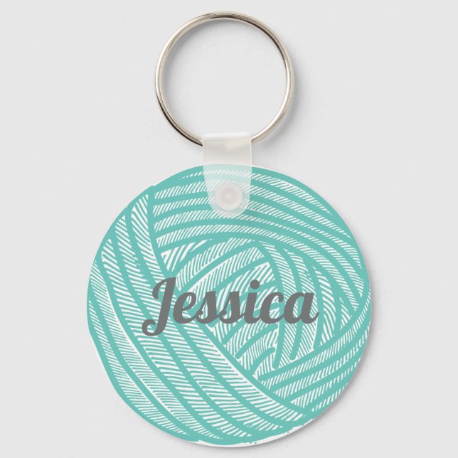 Porte-clés Boule Turquoise personnalisée du Tricot de fils (Recto)