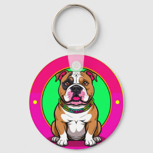 Porte-clés Bouledogue anglais sur un fond vibrant