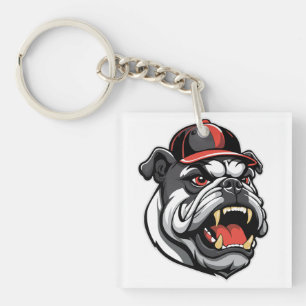 PORTE-CLÉS BOULEDOGUE AVEC CASQUETTE DE BASEBALL