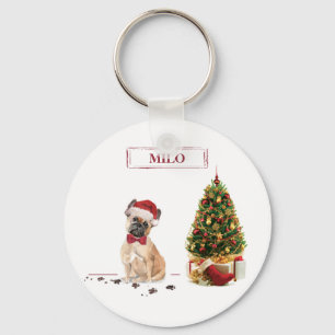 Porte-clés Bouledogue Français Noël drôle Chien avec Arbre