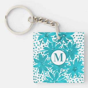 Porte-clés Bouquet d'aquarelle Monogram Turquoise Daisy