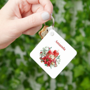 Porte-clés Bouquet de bougies et Poinsettia Noël
