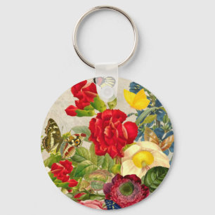 Porte-clés Bouquet de fleurs vintages aux papillons