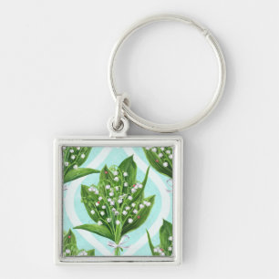 Porte-clés Bouquet de lis de la vallée fleurs sur le bleu