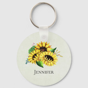 Porte-clés Bouquet de tournesol jaune en aquarelle