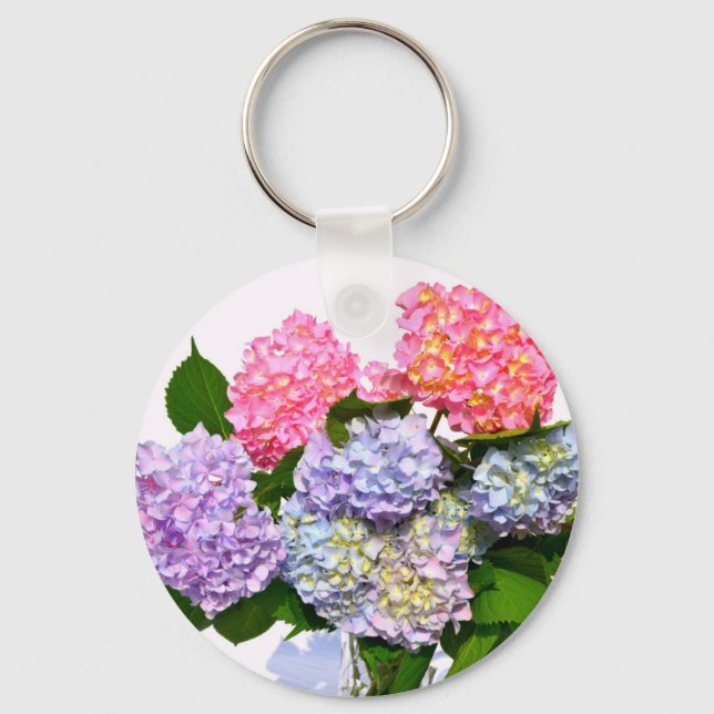 Porte-clés Bouquet d'hortensia bleu rose violet élégant (Recto)