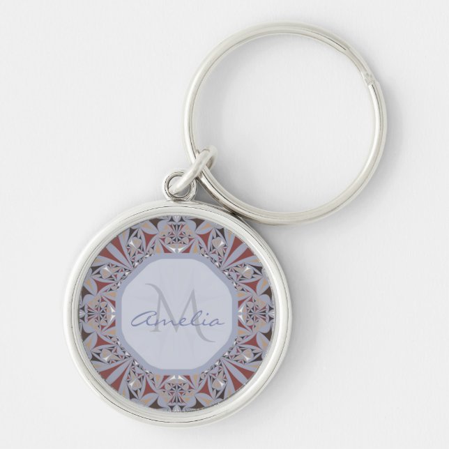 Porte-clés Bourgogne et gris Elégant Motif Personnalisé (Devant)