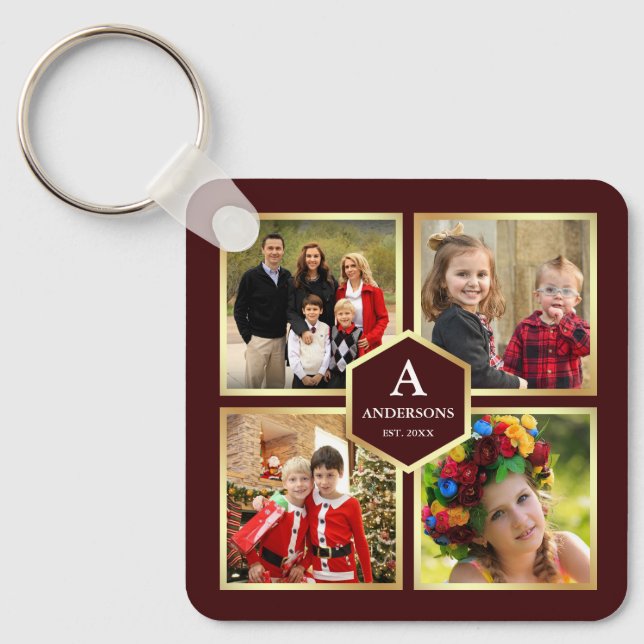 Porte-clés Bourgogne et or 4 images Famille Photo Collage (Recto)