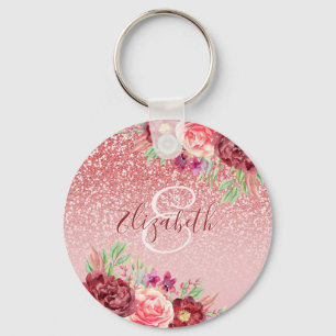 Porte-clés Bourgogne Floral Rose Gold Parties scintillant per