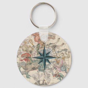 Porte-clés Boussole sur une carte ancienne