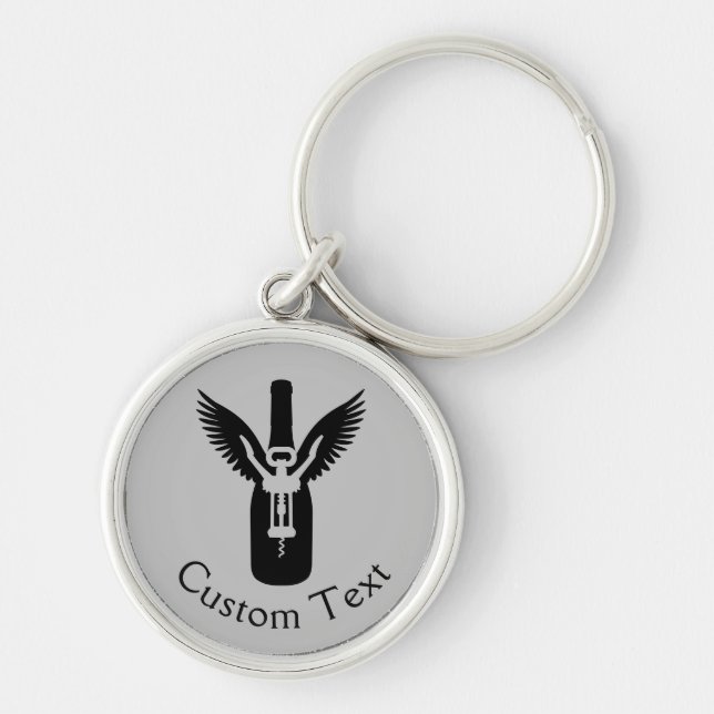 Porte-clés Bouteille à vin avec ailes et vis à vis (Devant)