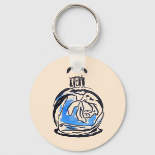 Porte-clés Bouteille de parfum d'illustration de mode bleue