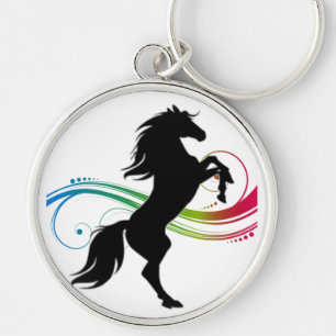 Porte-clés bouton cheval noir cabré coloré