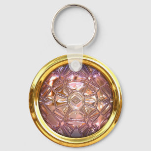 Porte-clés Bouton de couture en verre vintage rose et or