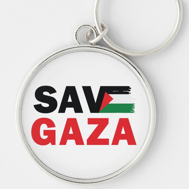 Porte-clés Bouton Enregistrer GAZA avec drapeau palestinien c (Devant)
