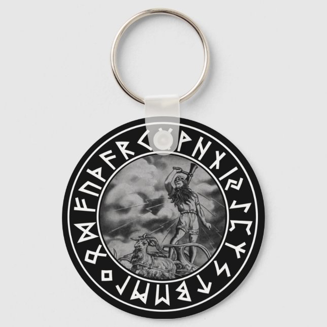 Porte-clés bouton Thor rune bouclier sur le noir (Recto)