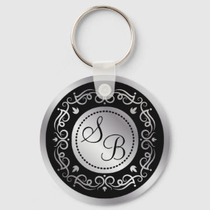 Porte-clés Boutons d'argent sur le Mariage noir monogrammed