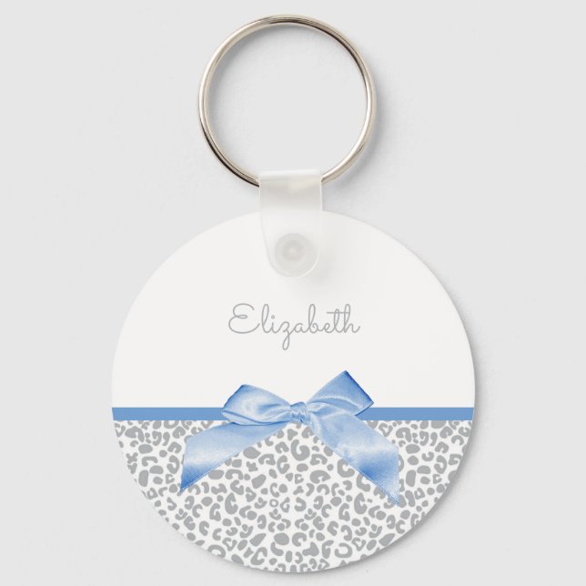Porte-clés Bow bleu clair avec Empreinte de léopard tendance  (Recto)